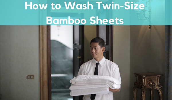 A laundry cleaner with couple of best twin-size bamboo sheets on his hand.