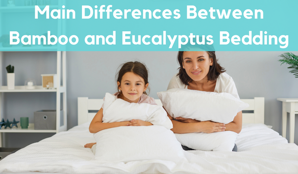 a cute girl with mother on the bed finding difference between bamboo and eucalyptus sheets