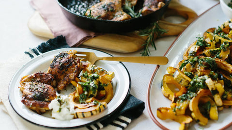 Courge Patidou et hauts de cuisse de poulet