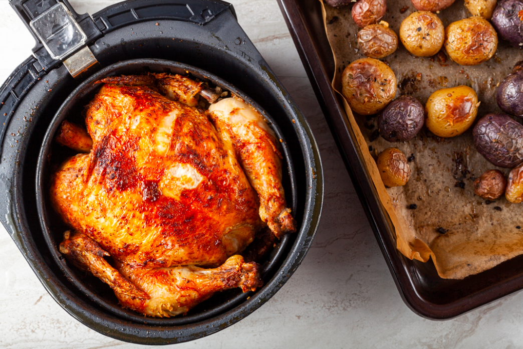 Whole chicken roasted in the air fryer