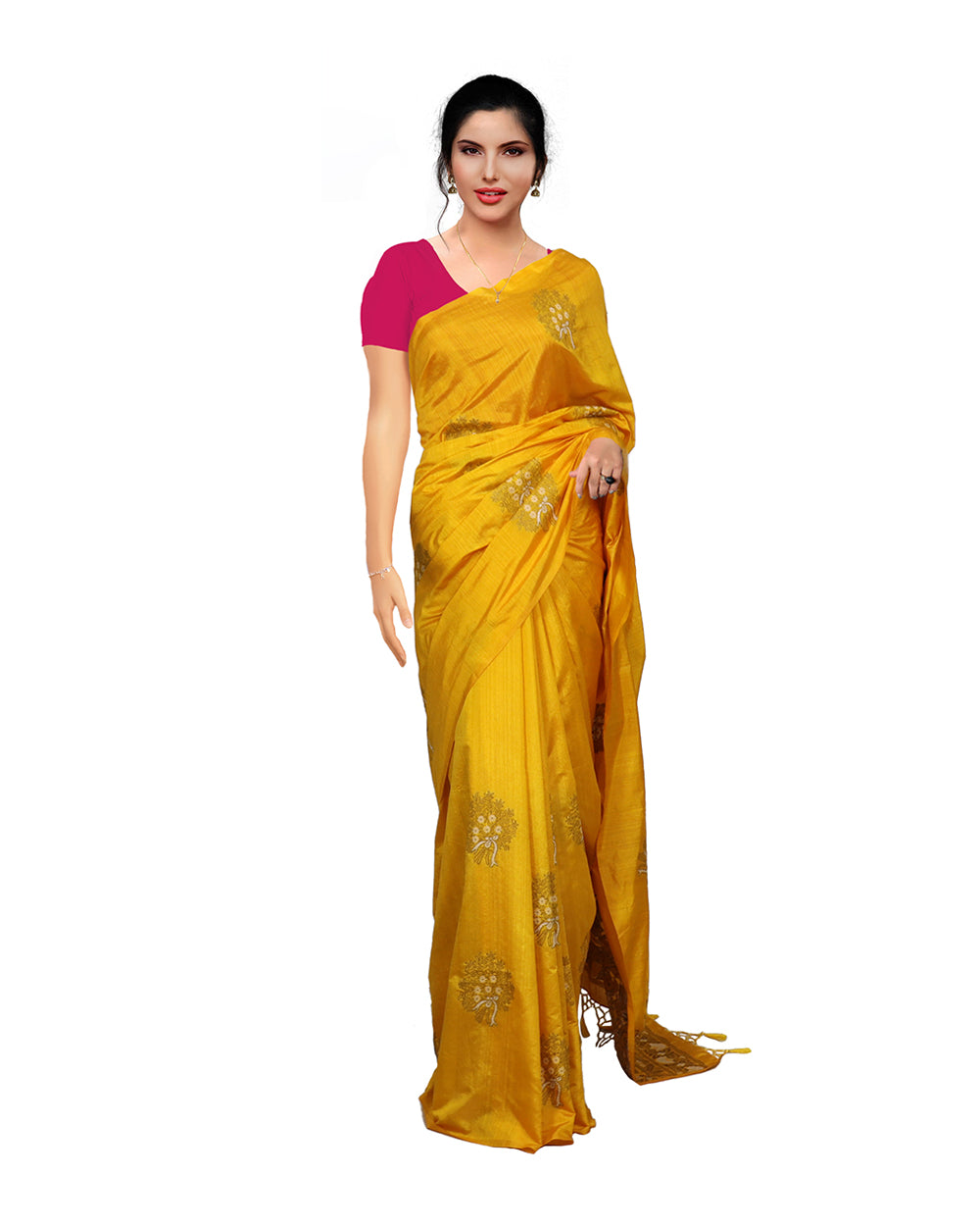 Amber Yellow Saree In Pure Cotton Handloom And Weaving In Banarasi Chanderi  | Saree, Yellow saree, Pure cotton