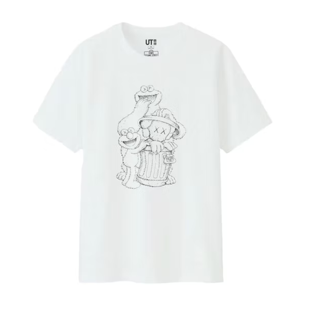 Uniqlo KAWS x Sesame Street Elmo Big Bird Ernie White Streetwear T Shirt  Small  eBay