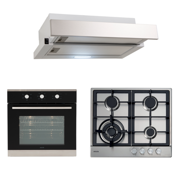 Euro Appliances 60cm Oven, Gas Glass Cooktop & Rangehood Package