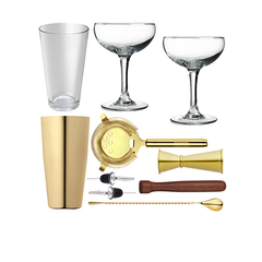 10 Piece Gold Cocktail Set Set With Cocktail Coupe Glasses in Presentation Box 