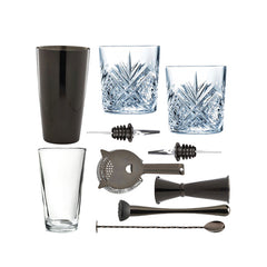 10 Piece Gun Metal Cocktail Set With Cocktail Old Fashioned Glasses in Presentation Box 