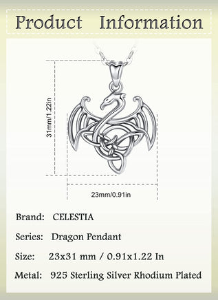 Sterling Silver Dragon Pendant Necklace for Women Girls Men - 18/20/24 Inch Chain