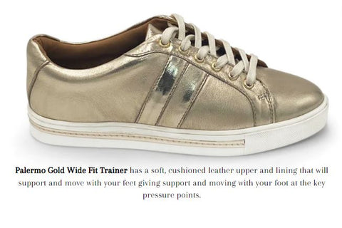 wide fit gold leather trainer