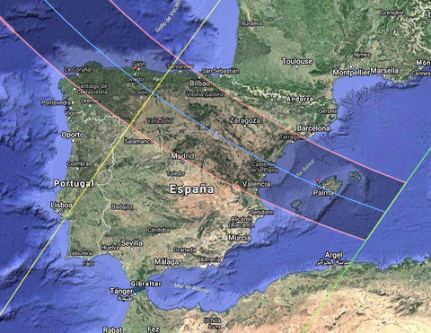 Rota do eclipse solar total na Espanha em 12 de agosto de 2026. Fonte: Wikicommons
