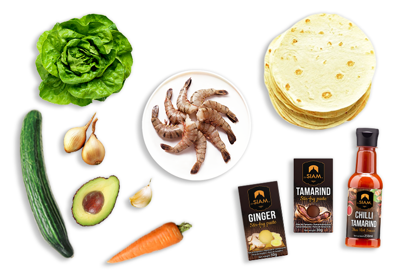 Ingredientes de los Wraps de Camarones Tailandeses