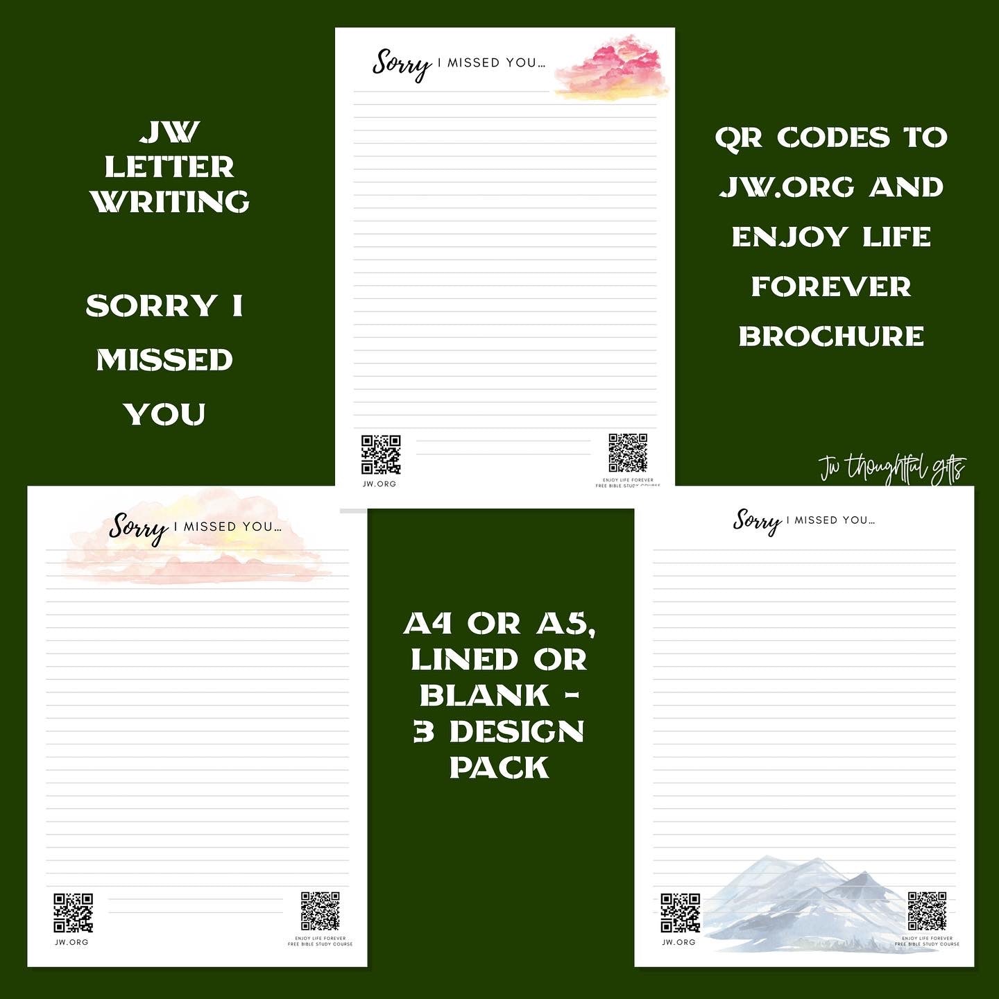 Free JW Letter Writing Paper A4 Printable, Instant Download, Gold