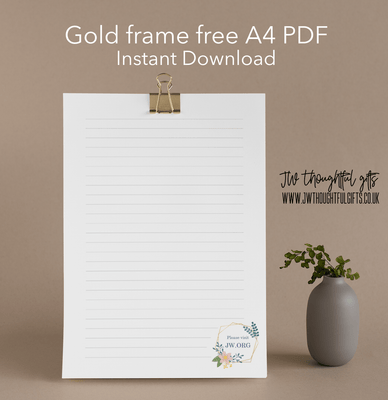 Free JW Letter Writing Paper A4 Printable, Instant Download, Gold