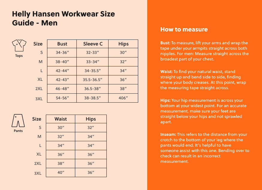 Helly Hansen Workwear Size Guide Men