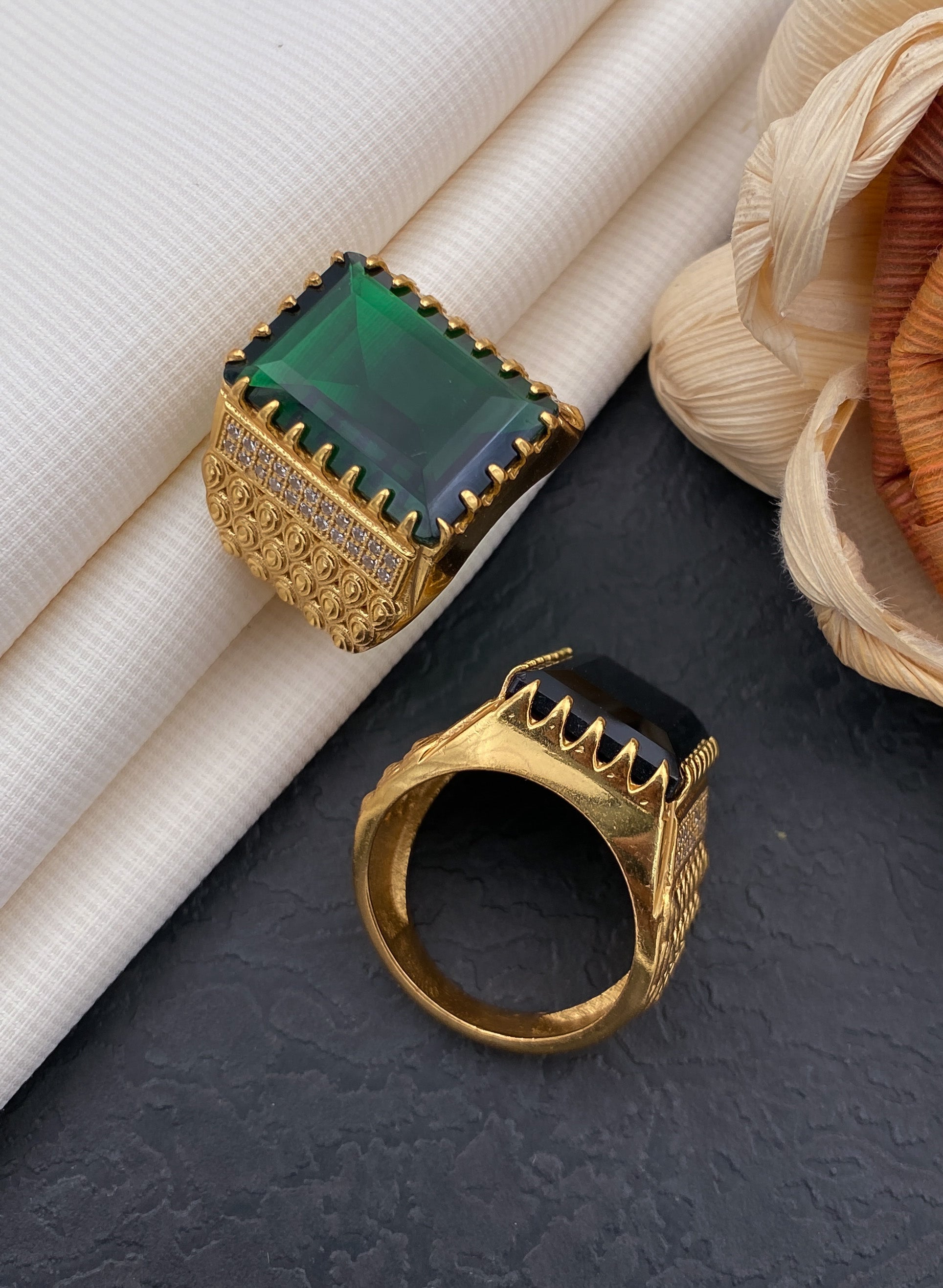 Green Onyx Solid 10K Yellow Gold Gemstone Ring