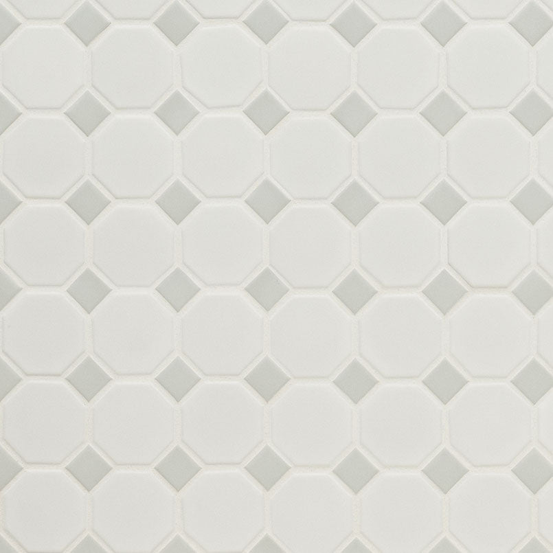 Domino Gray & White 2" Octagon Matte Porcelain Mosaic