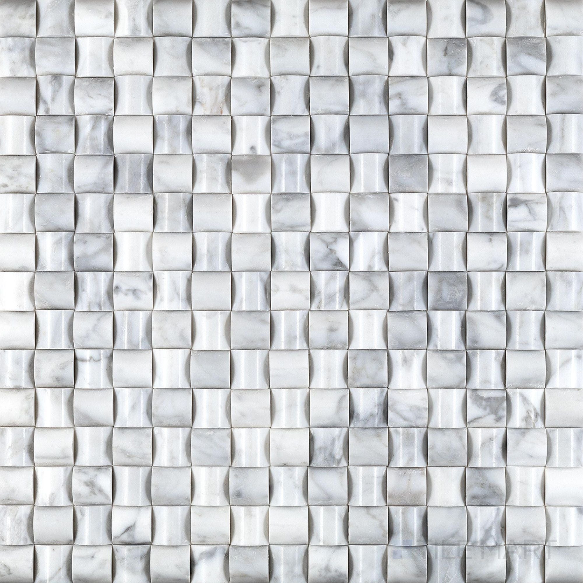 White Carrara Marble 3D Bread Polished Mosaic