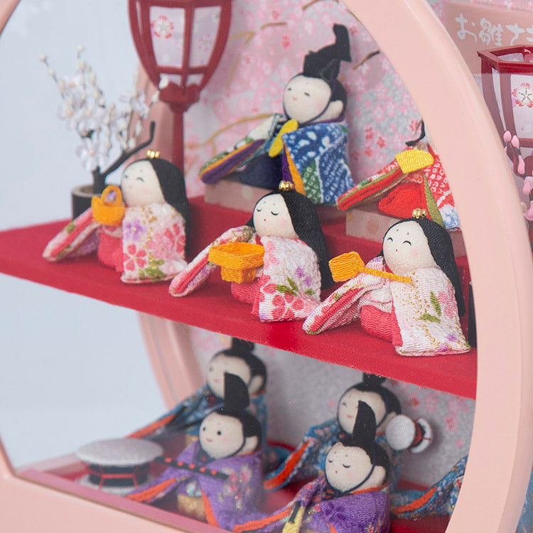 ちりめん雛 十人ケース飾り「舞あそび」 桃色 WK32148 - 福仙｜雛人形 