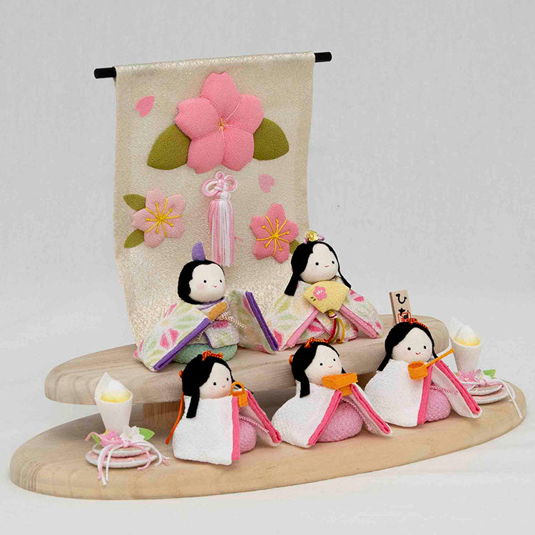 ぽてり ひな５人（麻の葉）木製台飾りセット 1-890 - 福仙｜雛人形、五