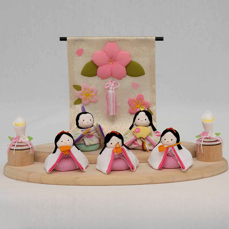 ぽてり ひな５人（麻の葉）木製台飾りセット 1-890 - 福仙｜雛人形、五
