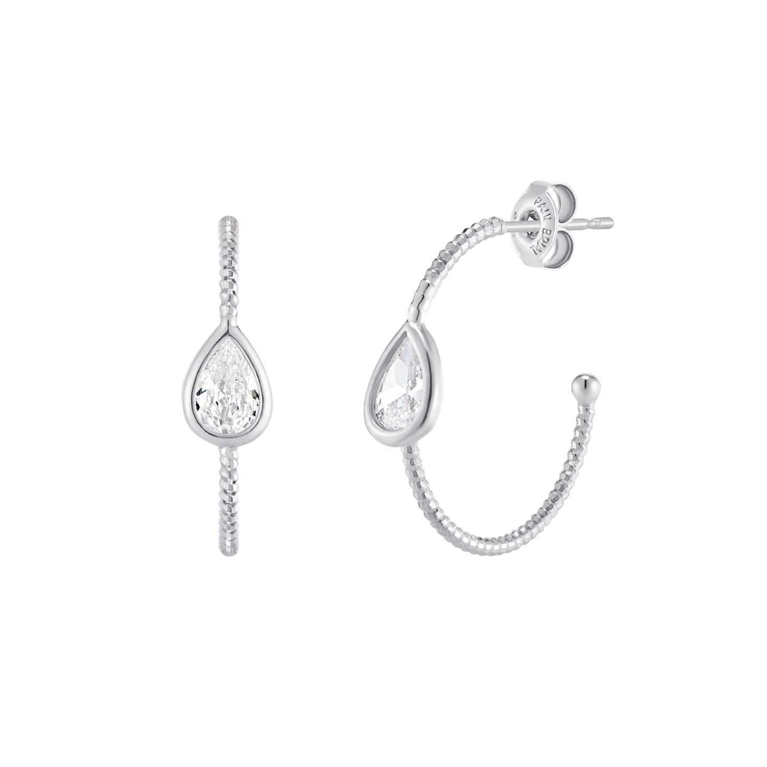 [Silver] Hoop Ring Earrings White