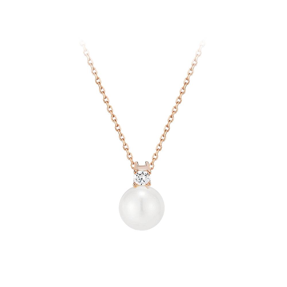 [Silver] Pearl Cubic Necklace Pink