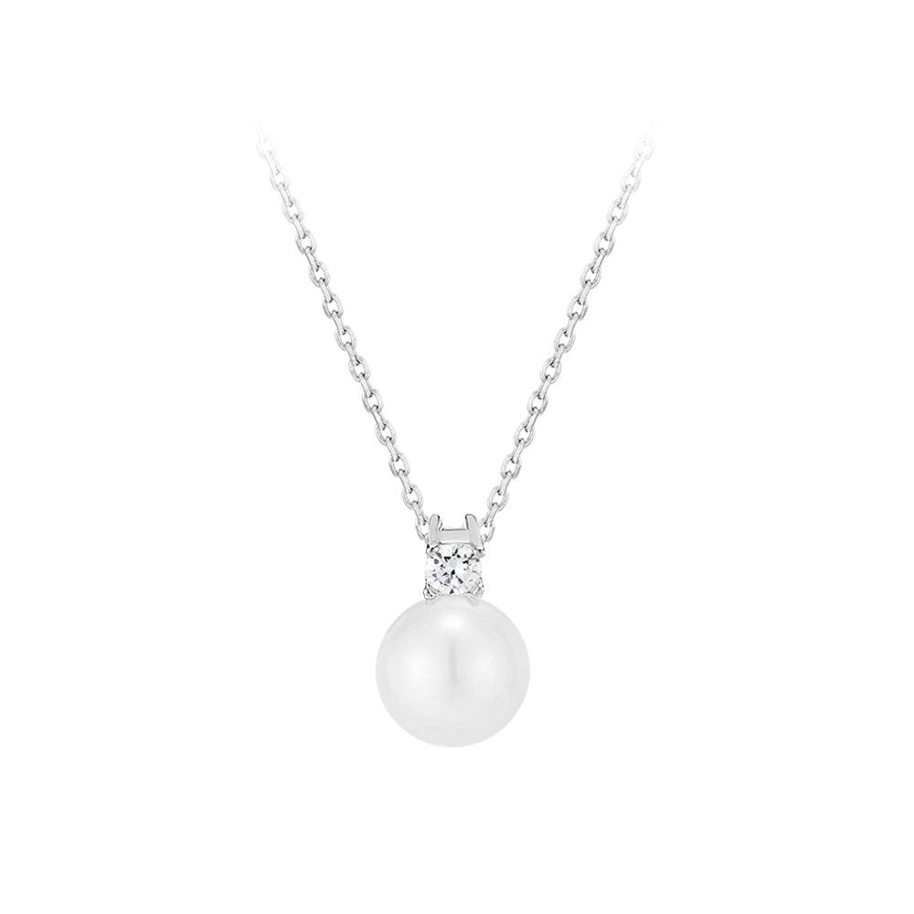 [Silver] Pearl Cubic Necklace White