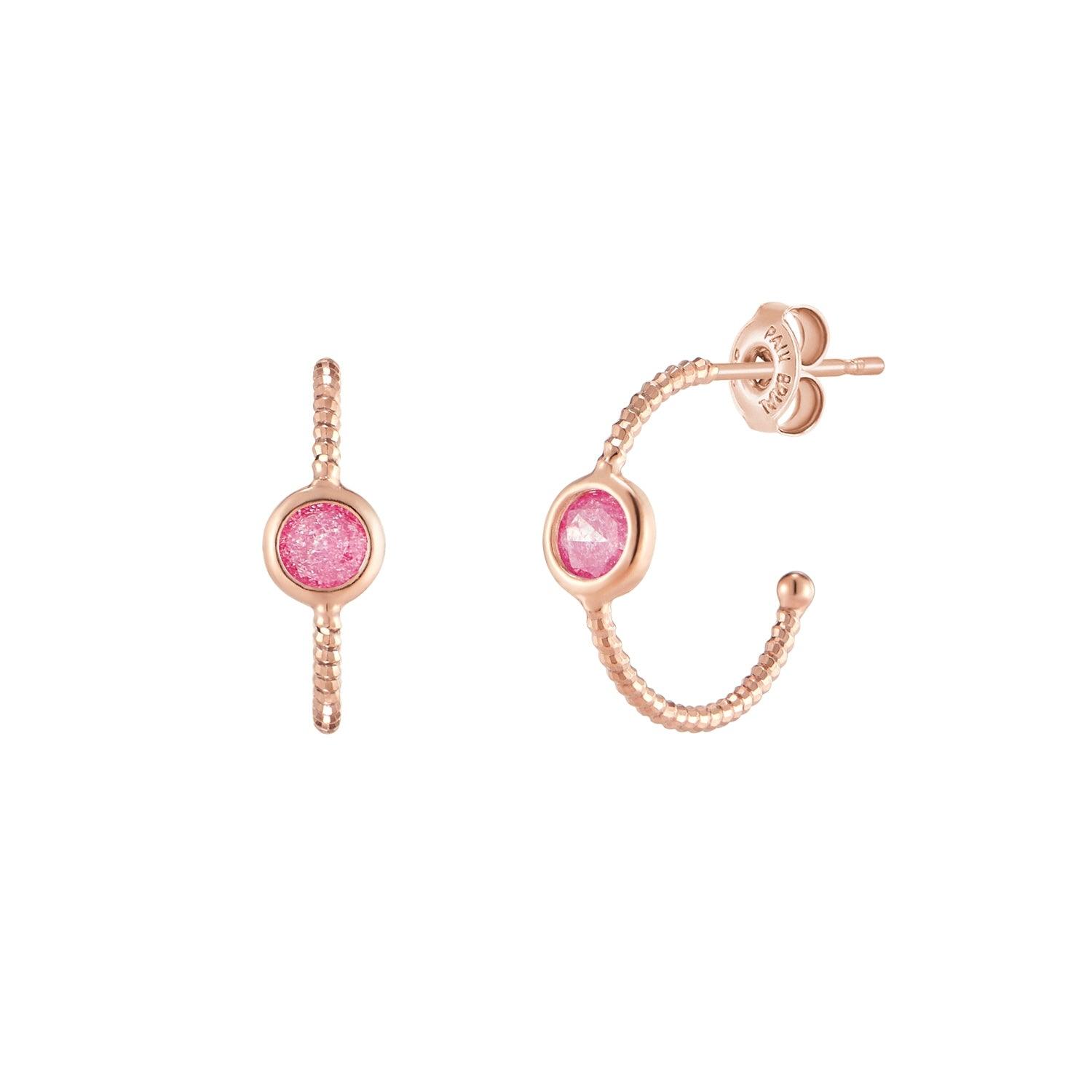 [Silver] Pink Round Hoop Ring Earrings Pink