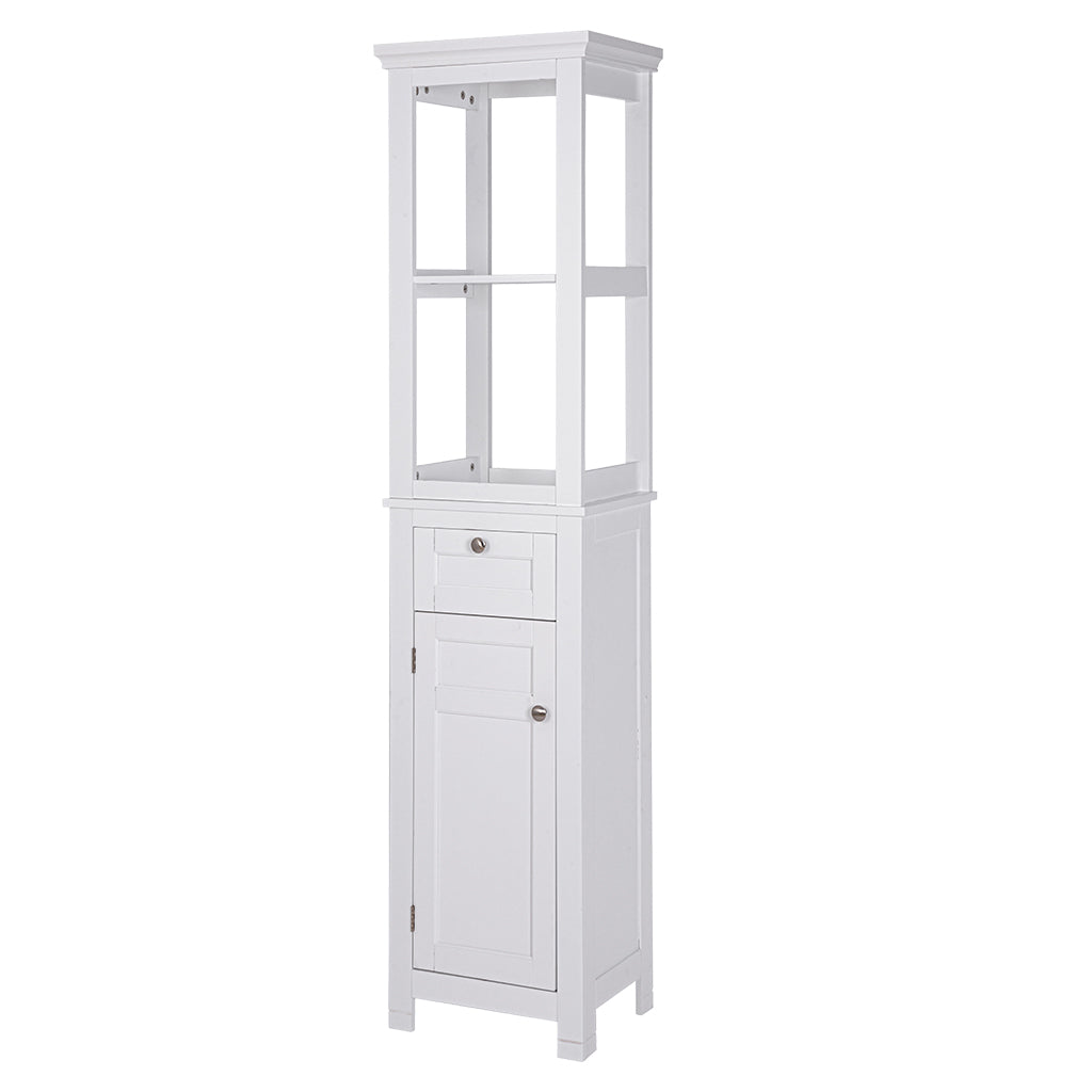 Spirich Home Tall Narrow Storage Cabinet, Bathroom Floor Slim Cabinet with  Windowpane Glass Door, Freestanding Linen Tower, White