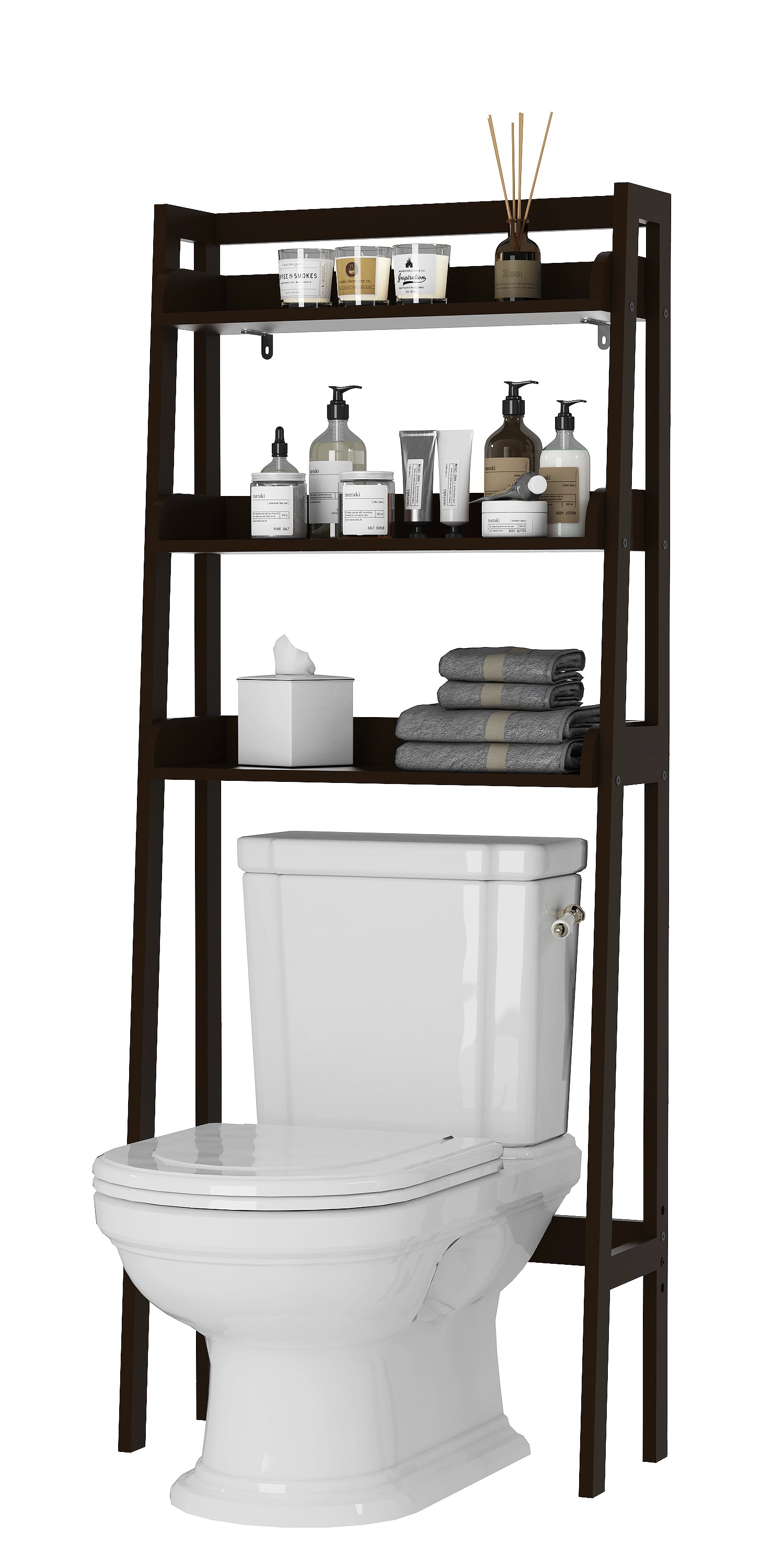 Utex Bathroom Storage Over The Toilet, Bathroom Cabinet Organizer with Adjustable Shelves and Double Doors - Espresso