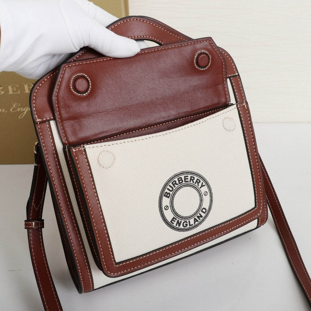 mini logo graphic canvas and leather pocket bag