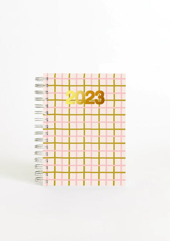pink plaid spiral notebook