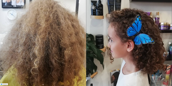 Girl's before and after with a curly hair expert