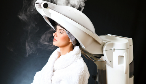 Women receiving hair heating treatment