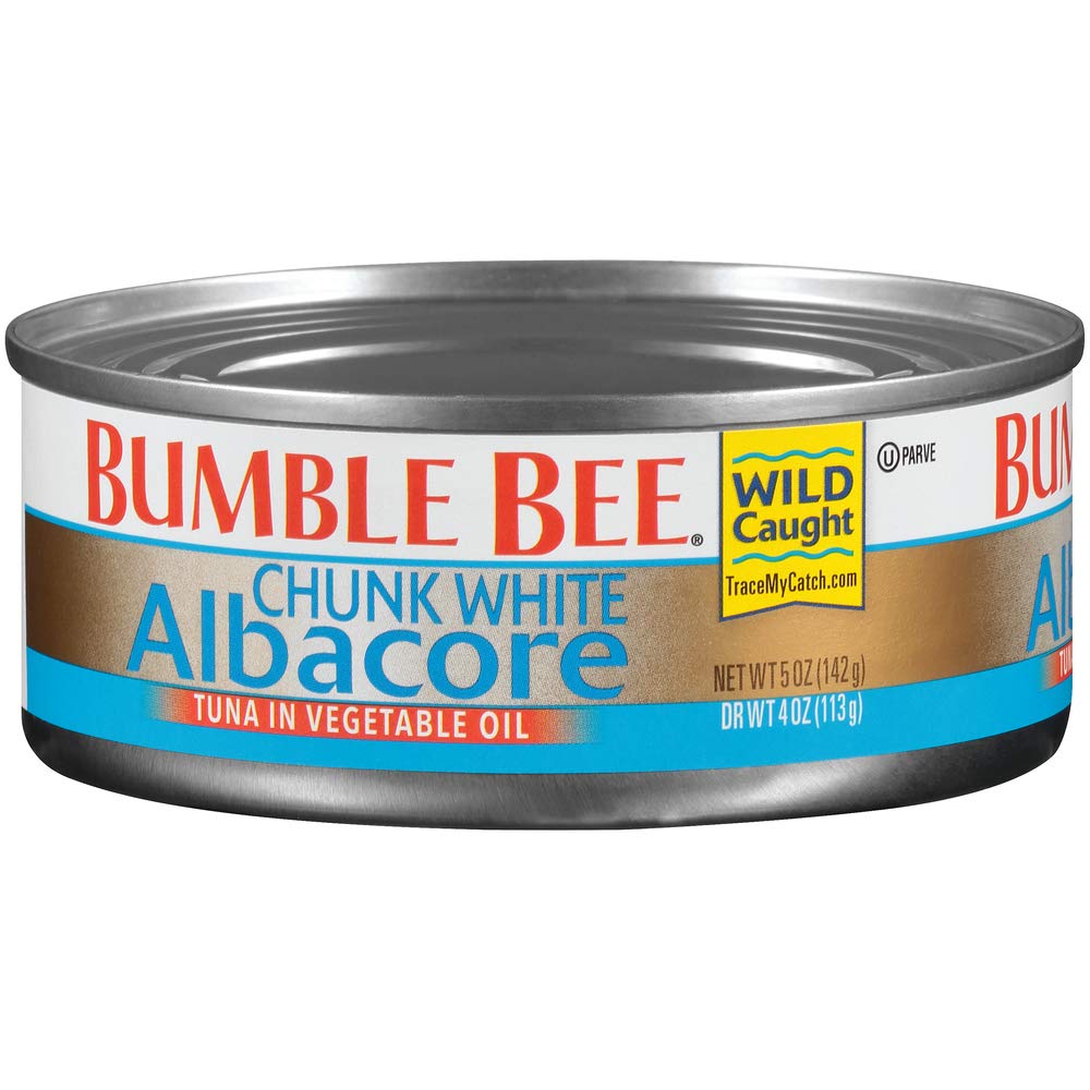Bumble Bee Chunk White Albacore Atún en agua, latas de 5 onzas (paquete de 4) – Atún atrapado salvaje – 0.71 oz de proteína por porción – Proyecto sin OMG verificado, sin gluten, Kosher – Ideal para ensalada de atún y recetas Colombia