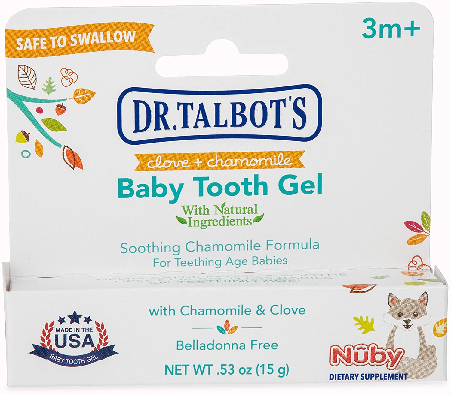 Nuby Natural Baby Tooth Gel for Sore Gums benzocaine Free Belladonna Free 1.06 Oz 2 Pack 