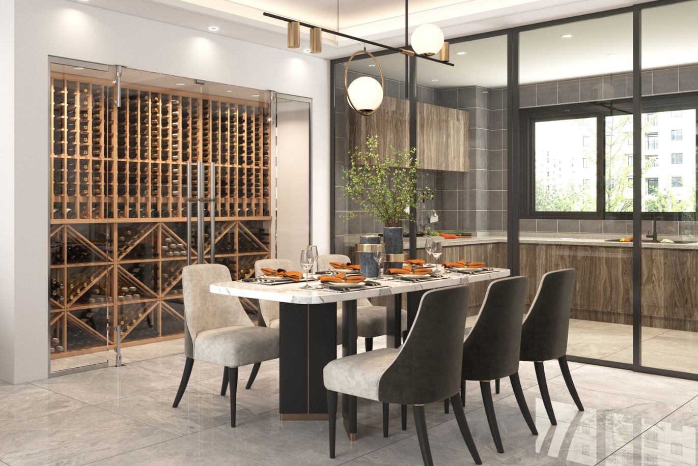 traditional wine cellar racks in glass enclosed cellar - modern home design