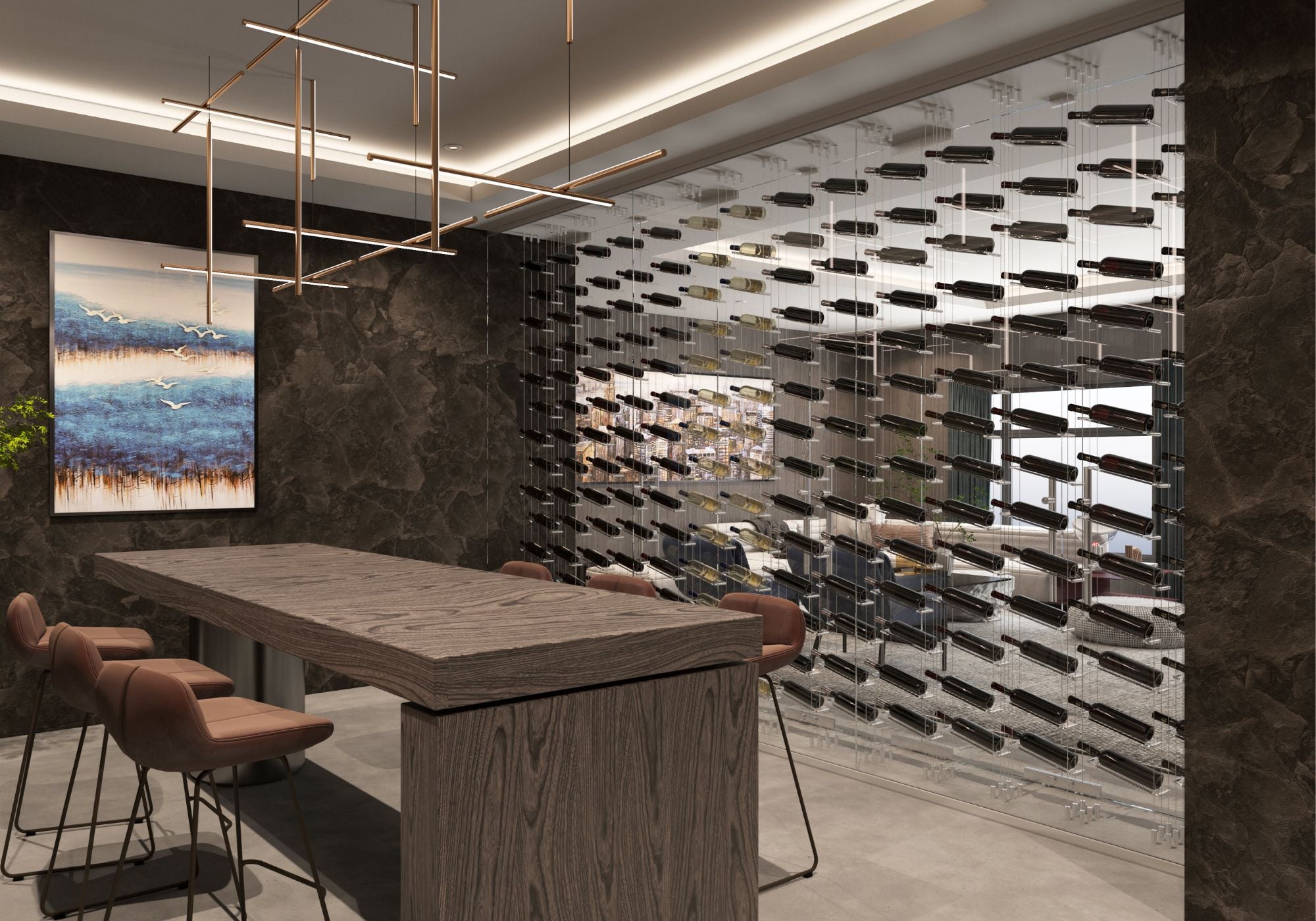 modern wine wall design with floating racks - Genuwine Cellars Reserve