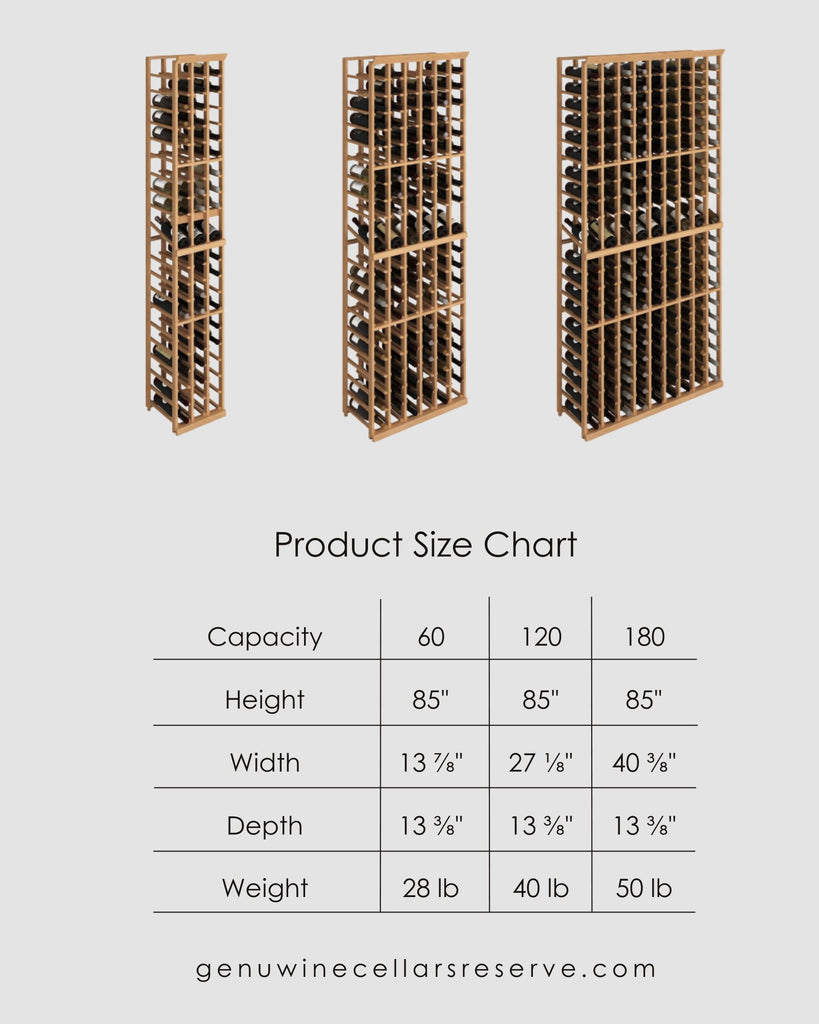 product size chart Elite Kit Rack Column Modular Wine Rack