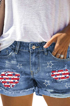 USA Flag Distressed Denim Shorts
