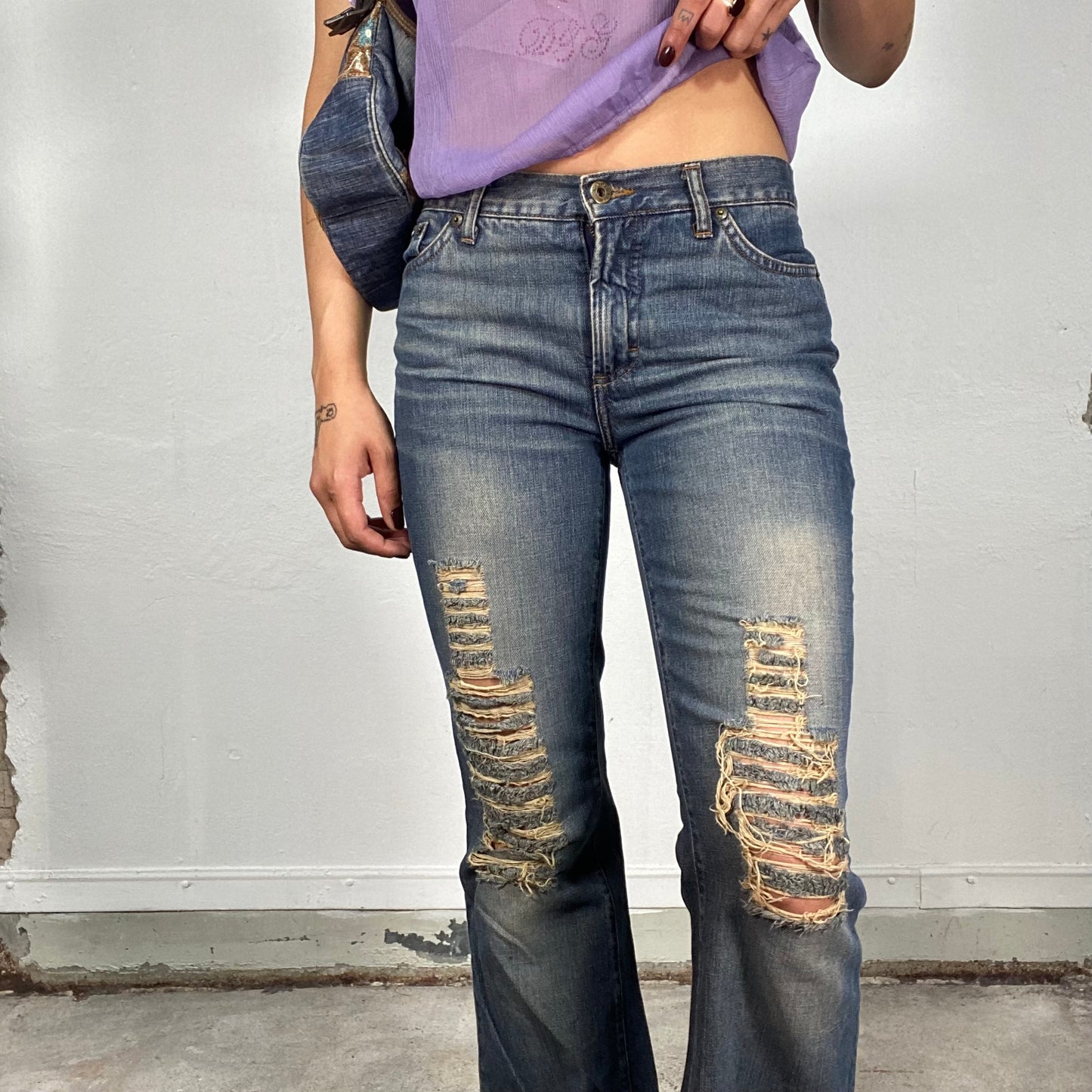 Vintage 2000's Dolce & Gabbana Flared Ripped Boot Cut Jeans (S ...