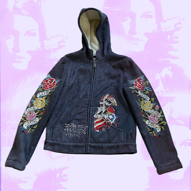 Vintage Y2K Ed Hardy Zip Up Hoodie (S)