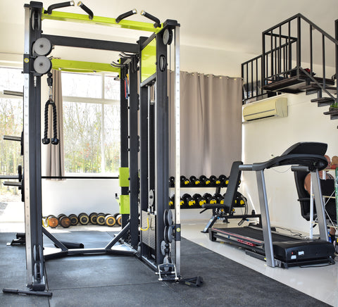 A picture of a fully equipped home gym.
