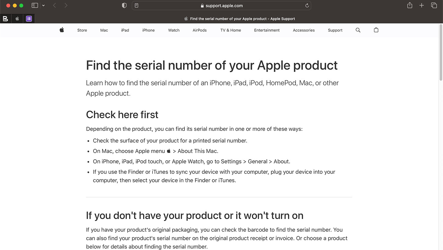 Checking of Serial Number in Apple Website