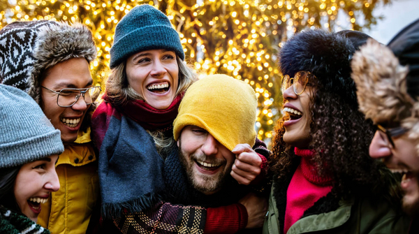 Group of people in winter clothing in the autumn