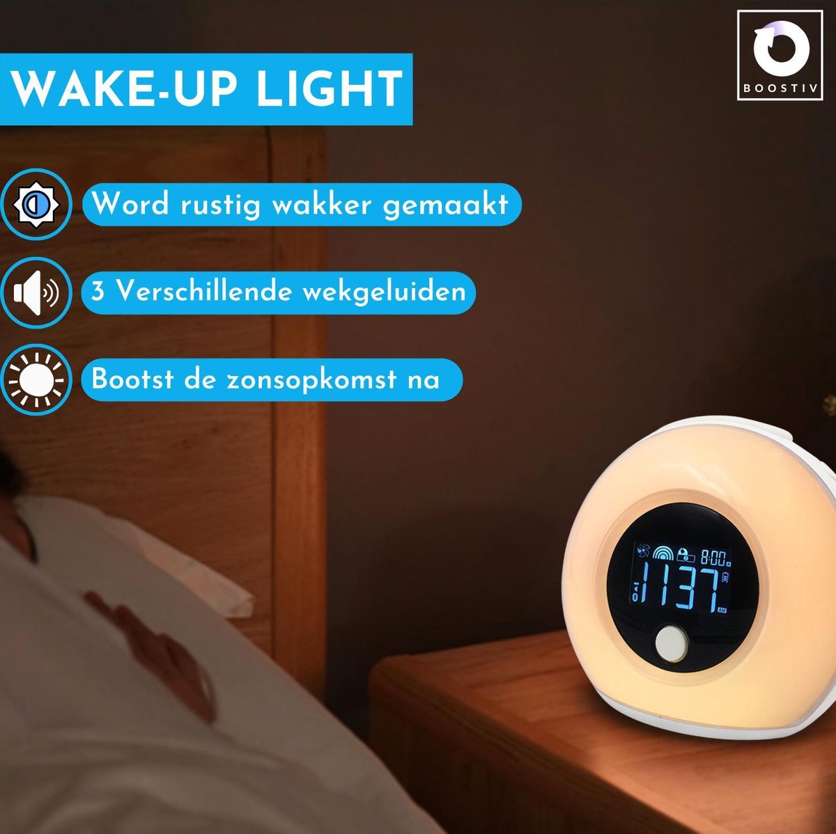 kwaliteit zoon Kolibrie Boostiv Wake-up Light | Nachtlamp | Sfeerlicht | Slaaphulp | Wekker –  Boostiv-brand.nl