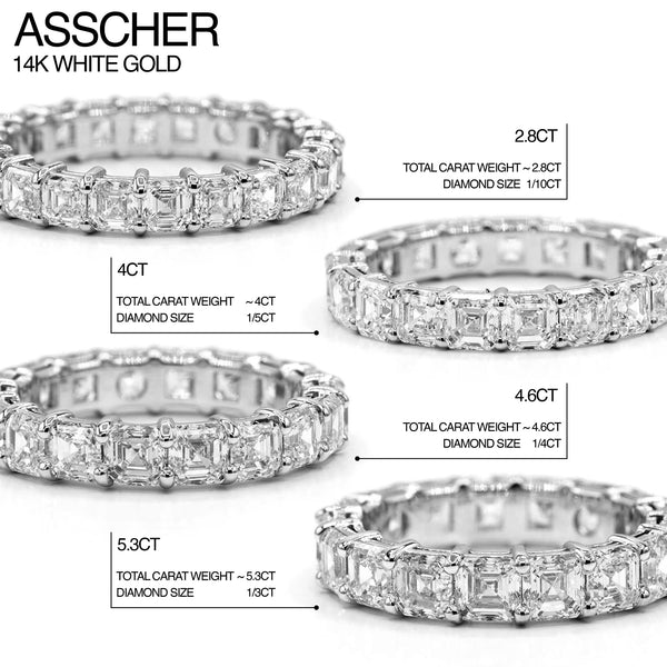 asscher cut natural diamond eternity ring: four variations