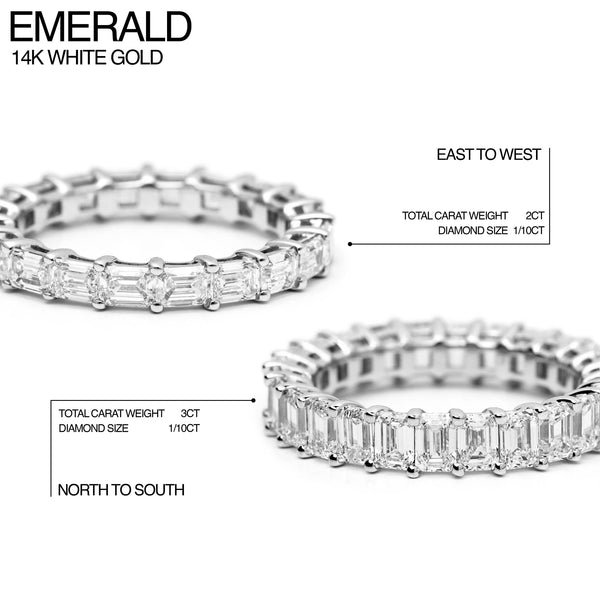 emerald cut natural diamond eternity ring: two variations