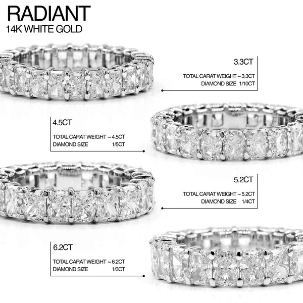 radiant cut natural diamond eternity ring: four variations