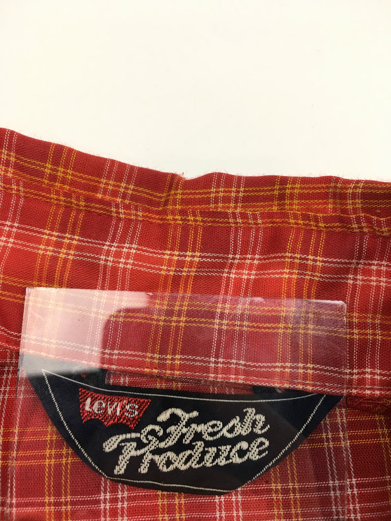 Vintage 70s Levis Fresh Produce Red Flannel Pearl Snap Button Up Long –  Modern Traditions Co