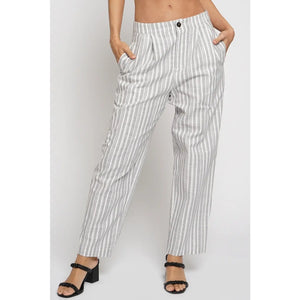 Uneven Stripe Linen Pants in Grey - Jaunts Boutique 