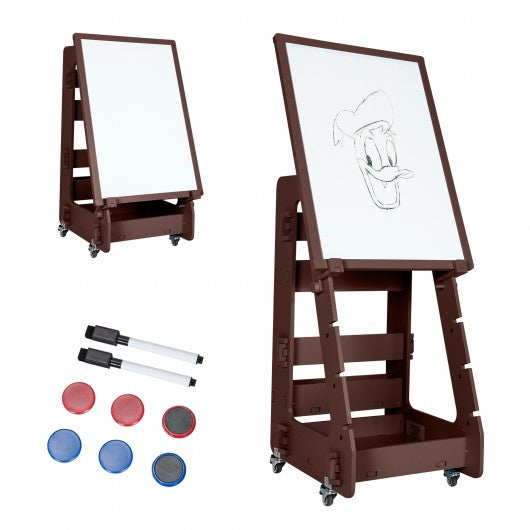 Kids Art Easel with Paper Roll Double-Sided Regulable Drawing